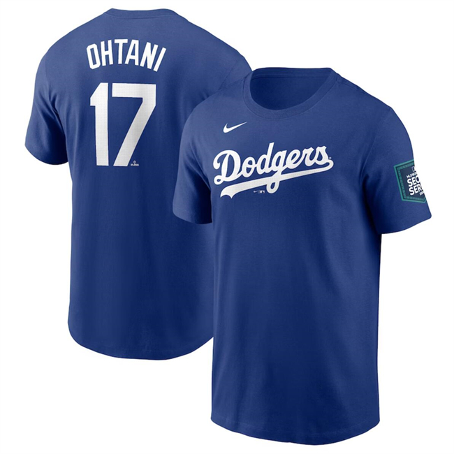 Men's Los Angeles Dodgers #17 Shohei Ohtani Royal 2024 World Tour Seoul Series Name & Number T-Shirt